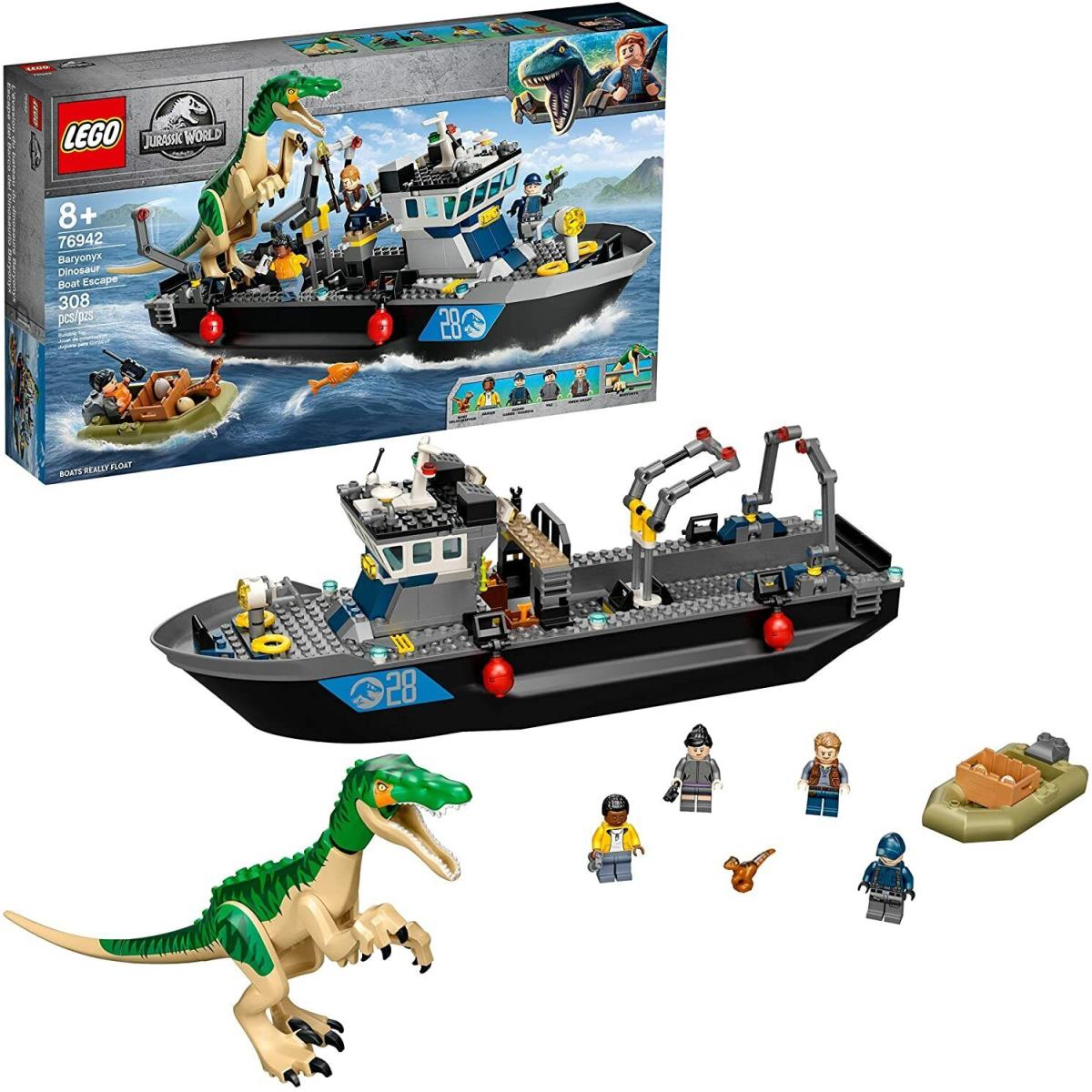 Lego Jurassic World 76942 8+ Baryonyx Dinosaur Boat Escape 308 Pieces