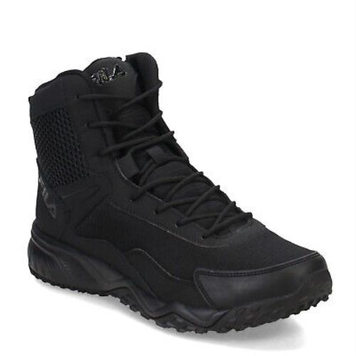 Men`s Fila Chastizer Work Boot 1LM00984-001 Solid Black Leather Mesh Synthetic