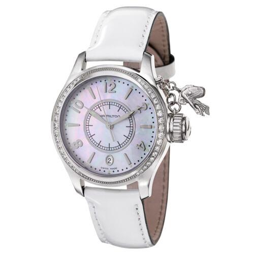 Hamilton Women`s Khaki Navy 37mm Quartz Watch H77311615 - Dial: White, Band: White, Other Dial: White Mother-of-Pearl