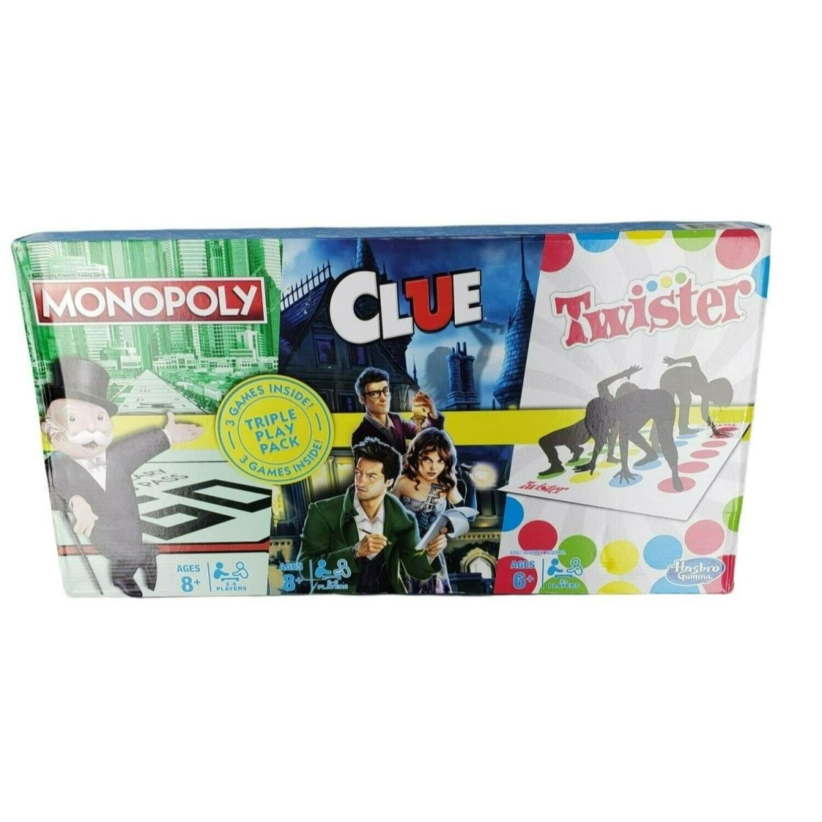 Hasbro Gaming Family Gaming Triple Play Pack 3 Pack Monopoly Clue Twister Game