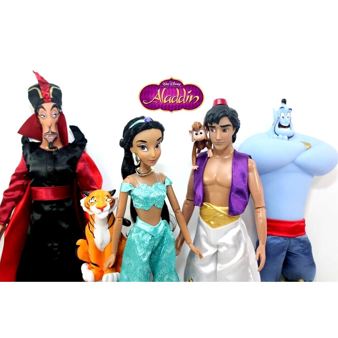 Disney Store Aladdin Deluxe Doll Gift Set Princess Jasmine Genie Jafar Rajah Abu