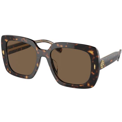 Tory Burch Miller Women`s Oversize Square Sunglasses w/ Rivet Detail TY7193U Dk Tortoise/Dk Brown (172873-56)