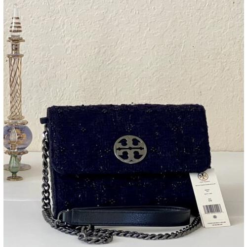 Tory Burch Willa Tweed Chain Wallet Navy