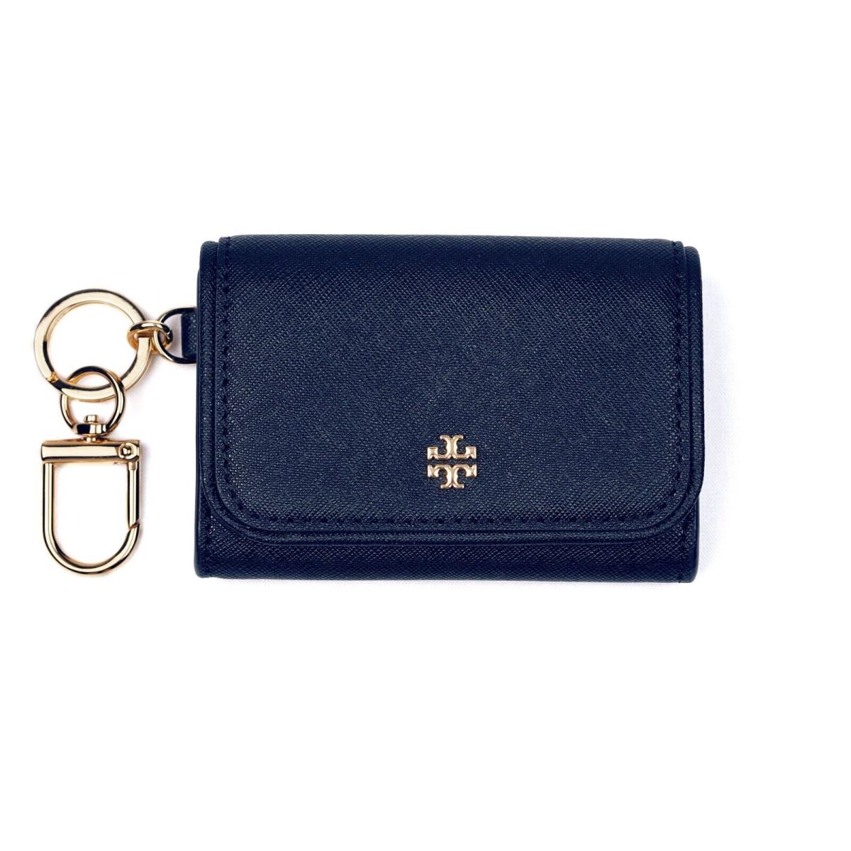 Tory Burch Navy Saffiano Leather Card Case Key Ring Coin Pouch Wallet 157146