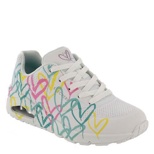 Womens Skechers Street Uno-changed Love White Multi Heart Leather Shoes - White