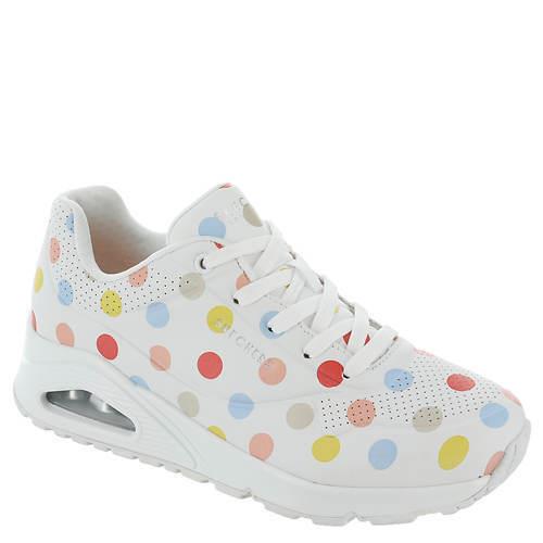 Womens Skechers Street Uno-spotted Air White Multi Dot Leather Shoes - White