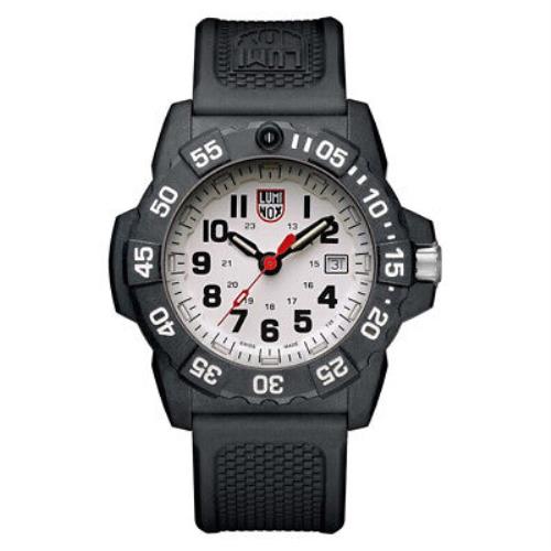Luminox Navy Seal 3500 Series 45mm Carbon White Dial Quartz Mens Watch XS.3507 - Dial: White, Band: Black, Bezel: Black