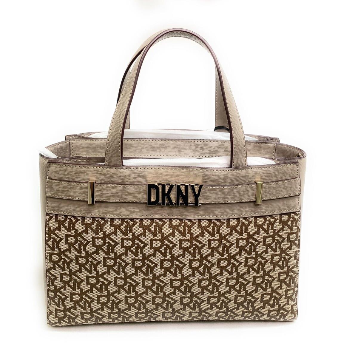 Dkny Purse Beckett Satchel Brown Beige Leather Crossbody Bag Top Handle Handbag