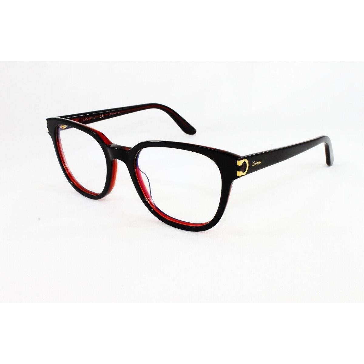 Cartier Eyeglasses Unisex CT0006O-004 C Decor Black Red 52mm