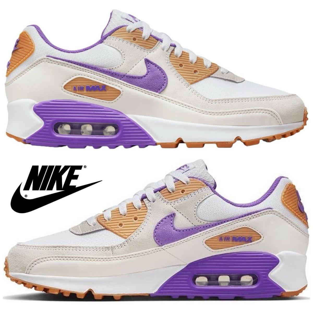 Nike Air Max 90 Men`s Sneakers Comfort Casual Sport Shoes Gum Run White Grape