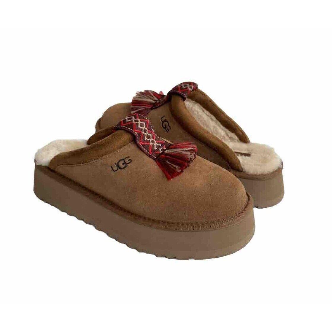 Ugg Women Tazzle Chestnut Shearling Suede Platform Shoes US 9 / EU 40 / UK 7