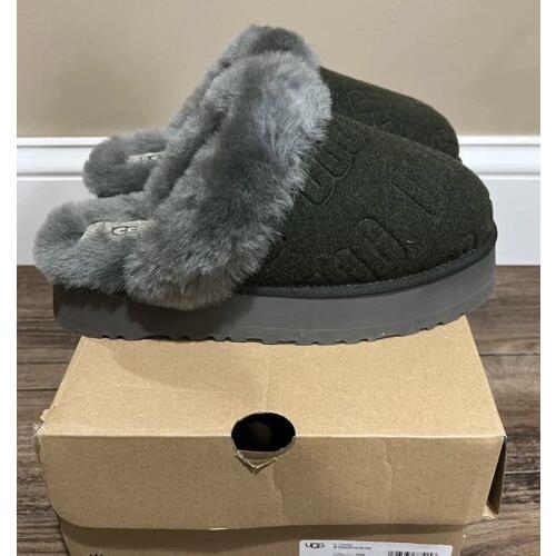 Womens Ugg Size 7 Disquette Felted Platform Slipper Shoe Frsn Green Gray