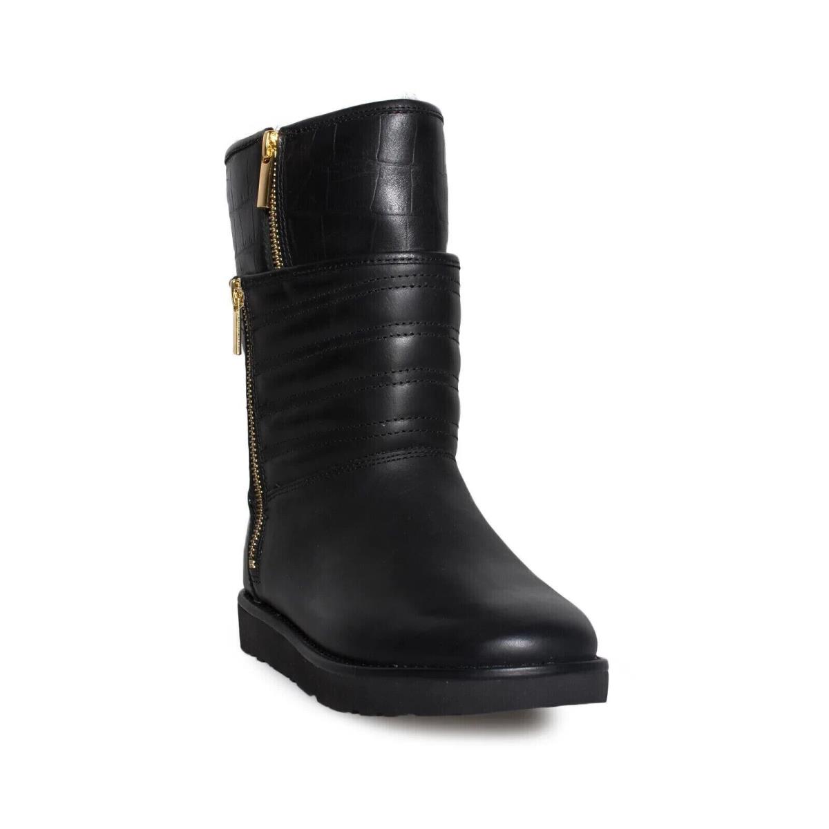 Ugg Aviva 1018218 Women`s Black Leather Side Zipper Mid-calf Boots Shoes 6 ZJ311