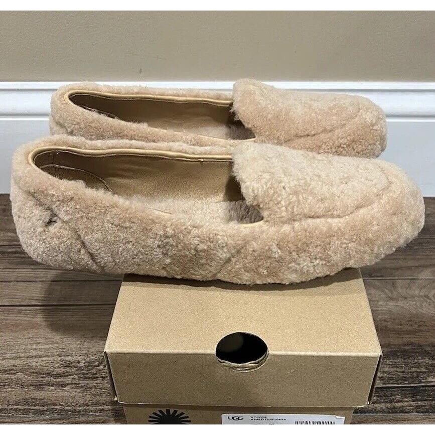 Womens Ugg Size 10 Hailey Fluff Loafer Moccasin Slipper Shoe Bnz Beige