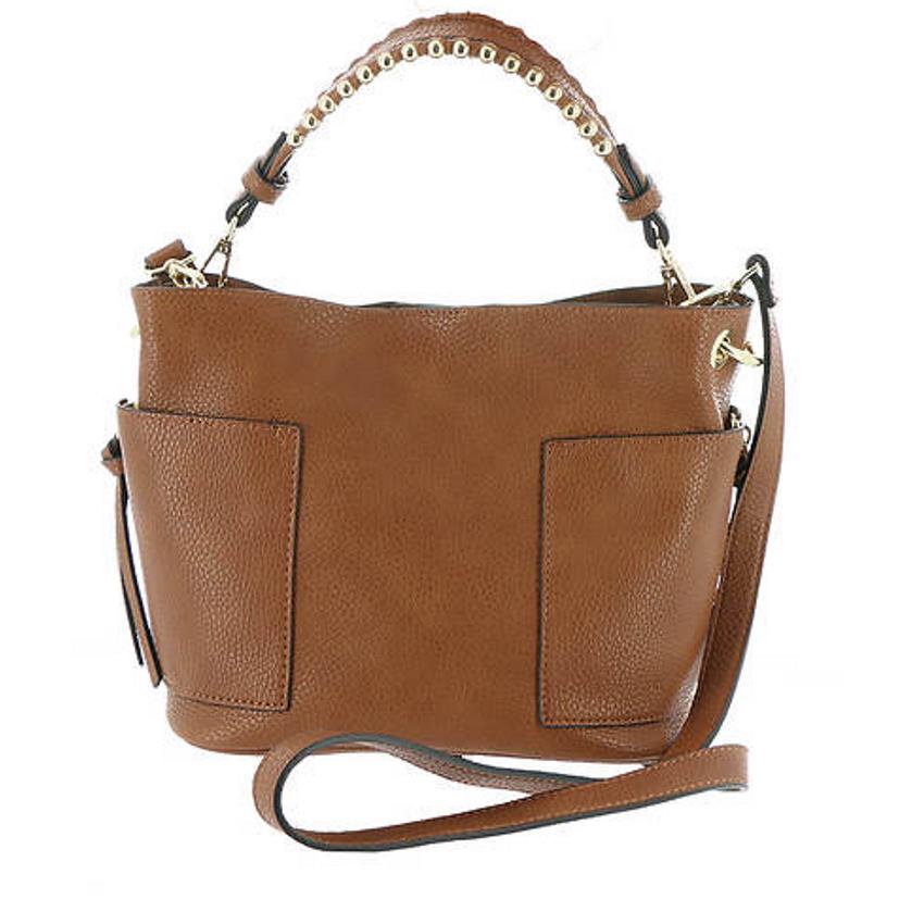 Steve Madden Sammy Bucket Hobo Crossbody Leather Cognac Gold