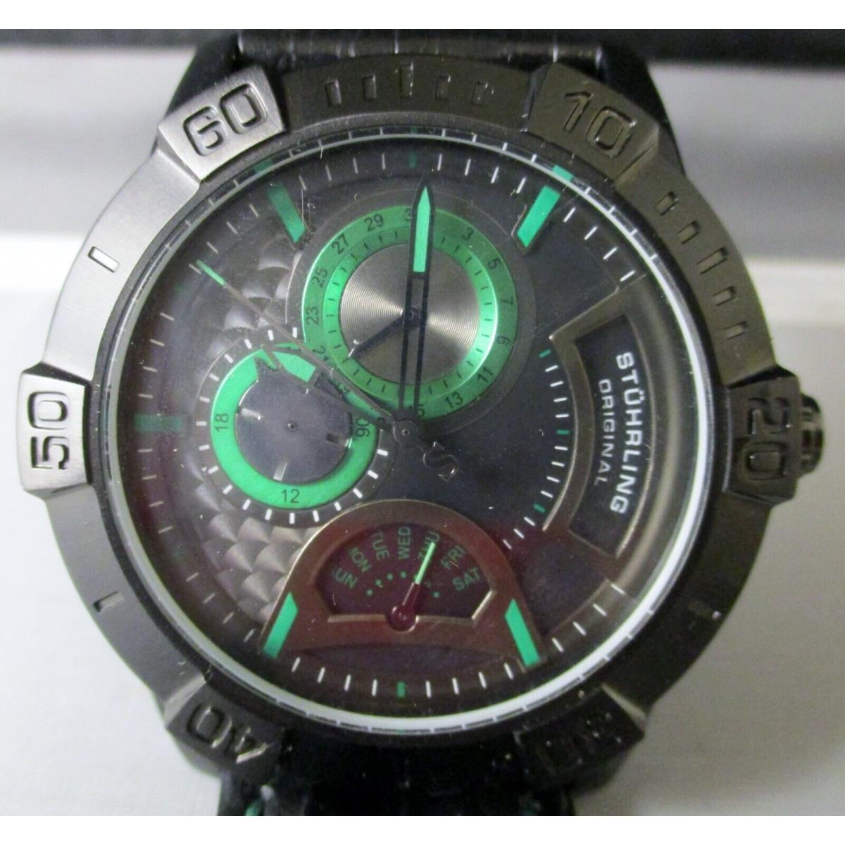 Stuhrling Mens St Hrling R1 Citizen Quartz Gen-y Black and Green Case Papers