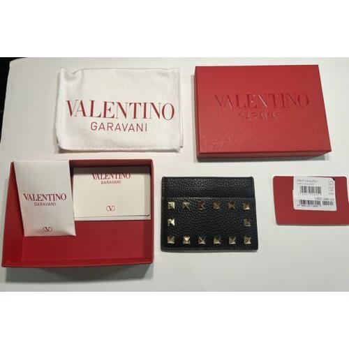 Valentino Garavani Rockstud Card Holder Case Black Leather