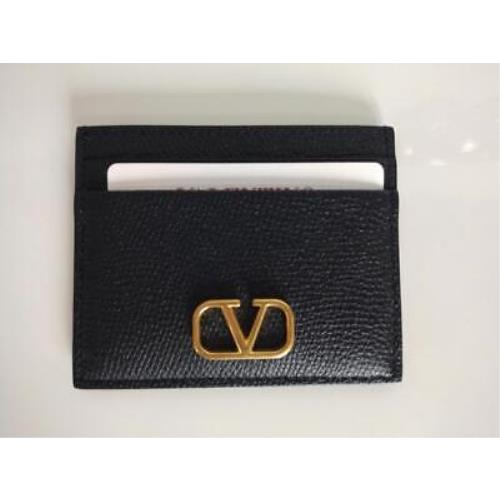 Valentino Black Vlogo Cardholder - Grainy Calfsk