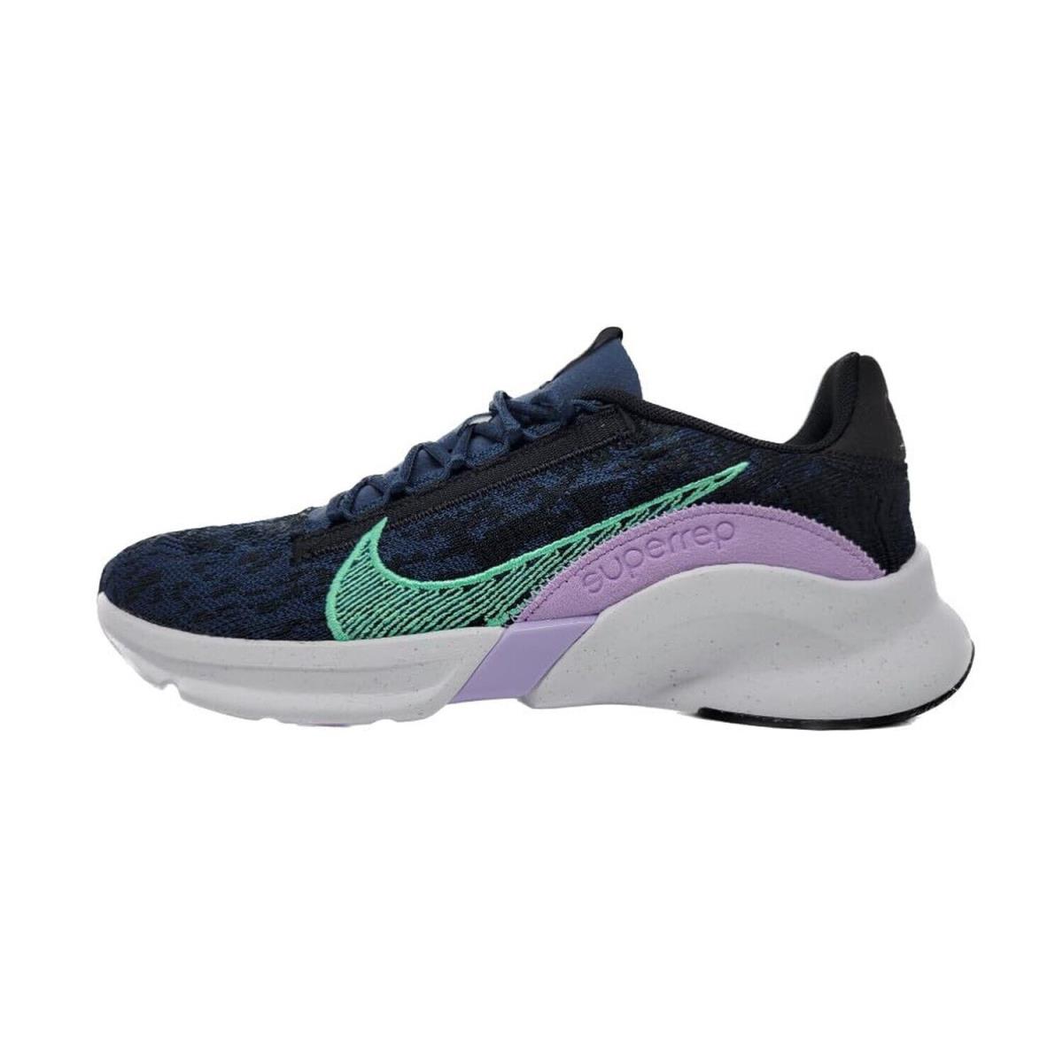 Nike Women`s Superrep Go 3 Flyknit NN Shoes Black/green Glow/armory Navy 7.5 - Blue