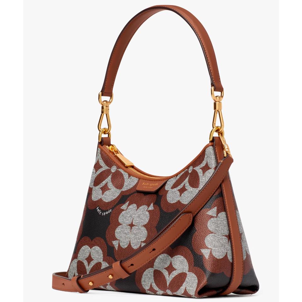 Kate Spade Reece Shoulder Bag Black Brown Handbag K9773 Monogram Flower