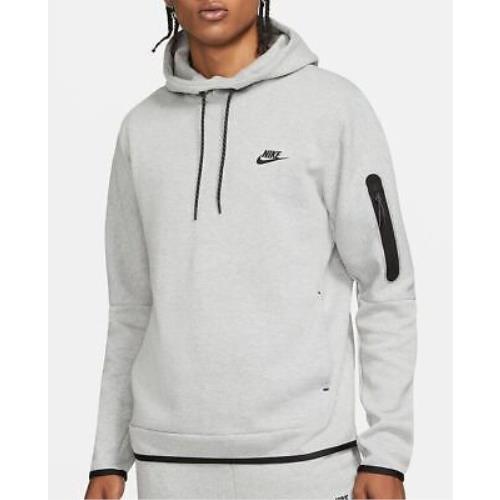 Men`s Nike Sportswear Heather Gray/black Tech Fleece Pullover Hoodie DD5174