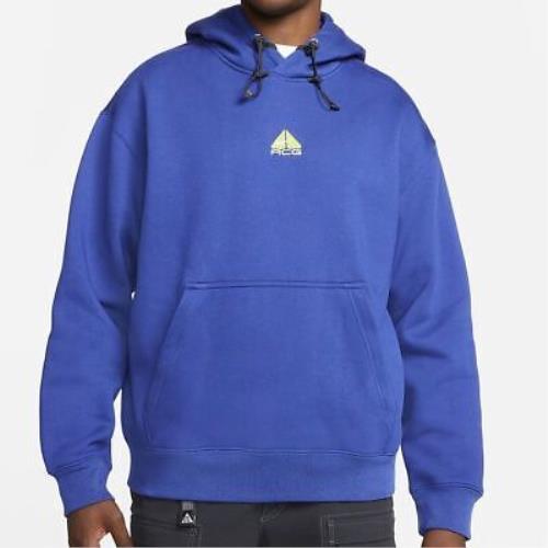 Men`s Nike Blue/volt Acg Therma-fit Fleece Pullover Hoodie DH3087 455 - XS