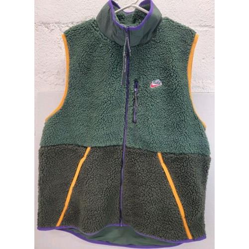 Nike Sherpa Fleece Vest Men`s XL Zip Up Loose Fit Green