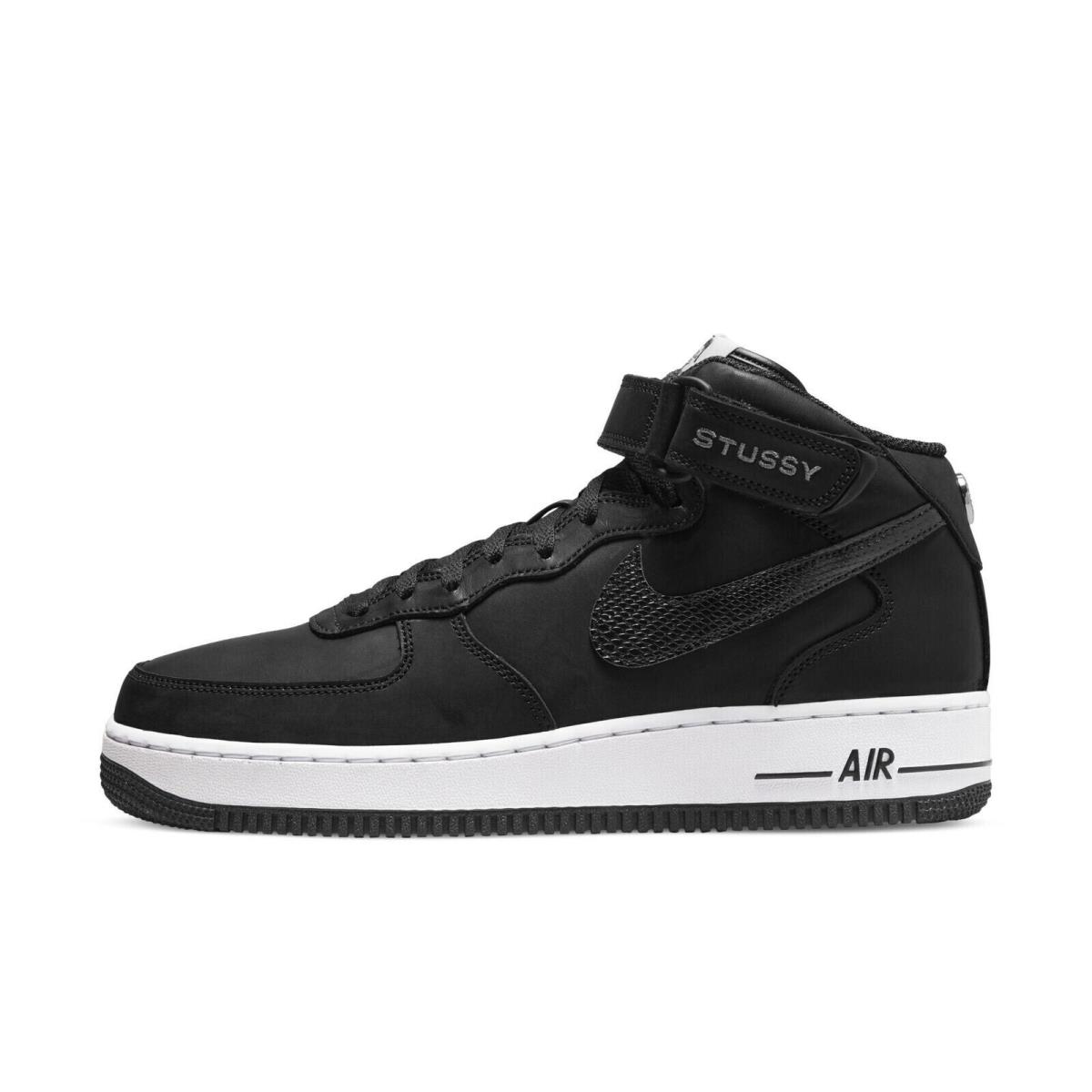 Nike x Stussy Air Force 1 Mid Leather Shoes Black/white Sneakers Men`s Size 11.5