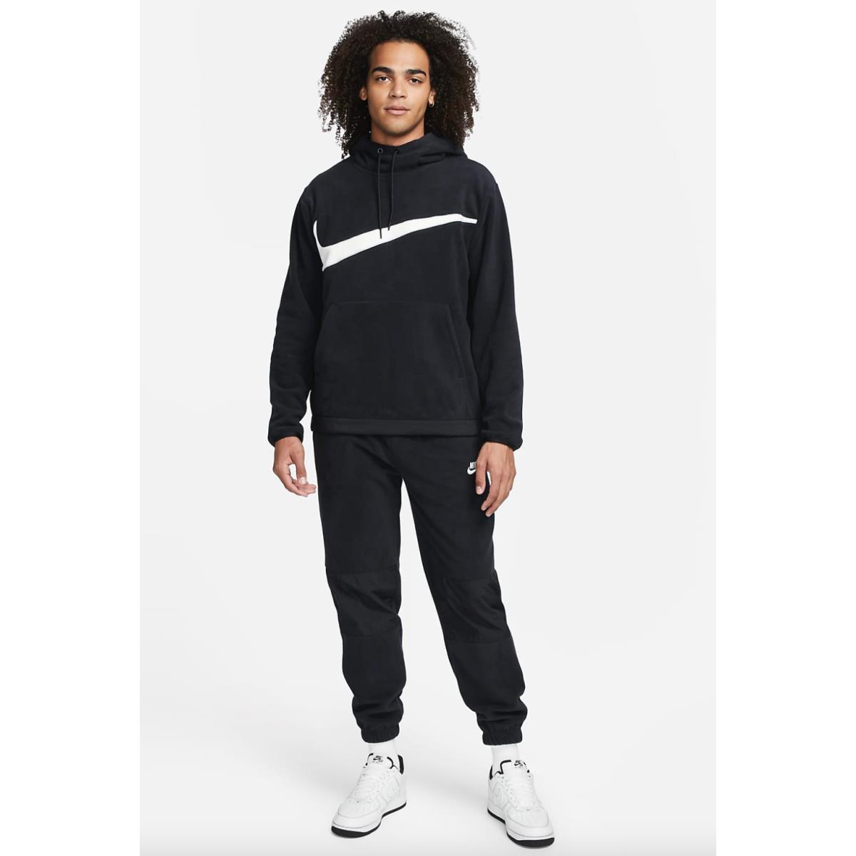 Nike Club Fleece+ Winterized Pullover Hoodie Black White Mens Size Medium