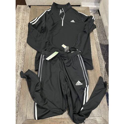 Adidas Tracksuit Track Suit Black Pullover Jacket and Jogger Pants Small Medium