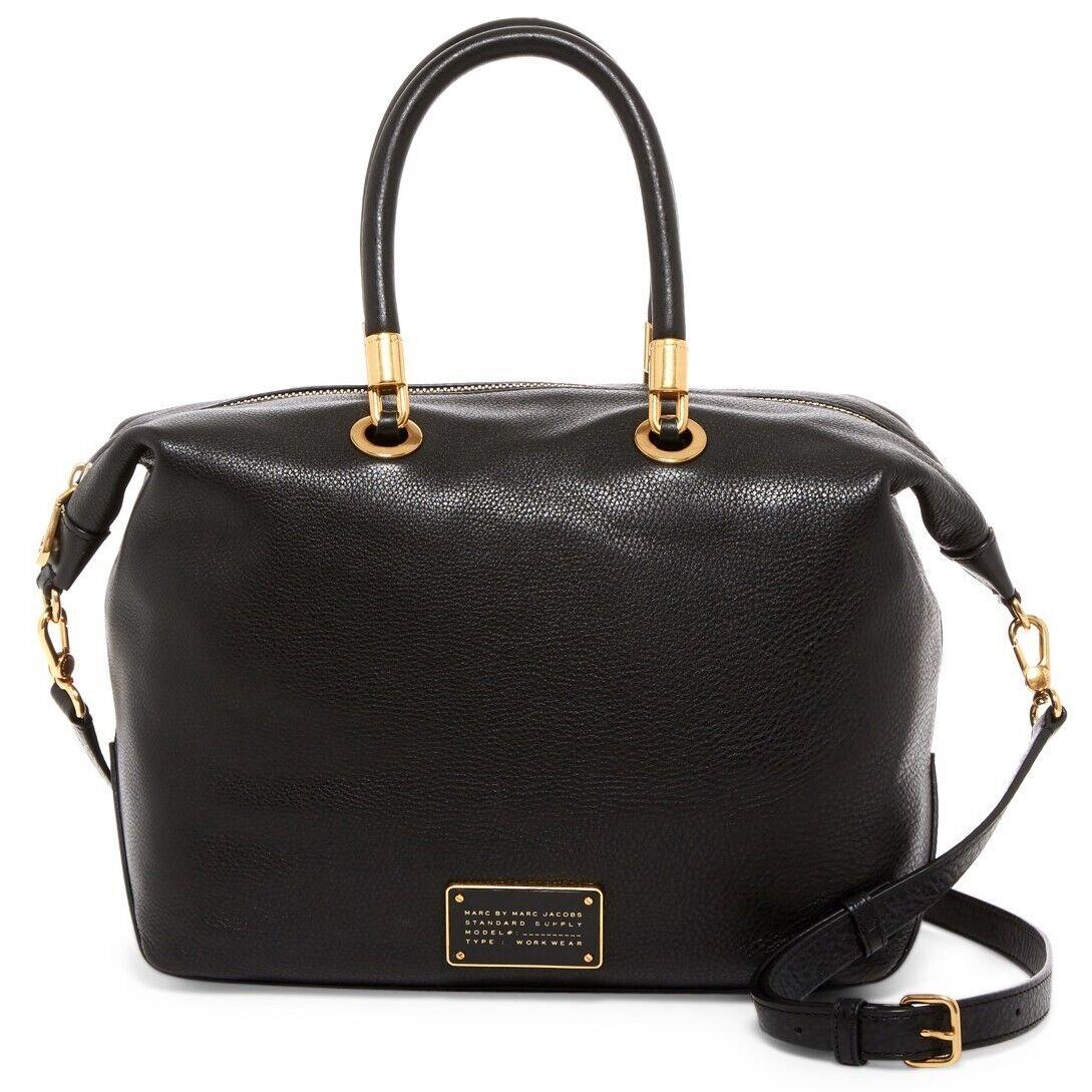 Marc by Marc Jacobs Too Hot To Handle Zip Top Satchel Leather Shoulder Bag Black