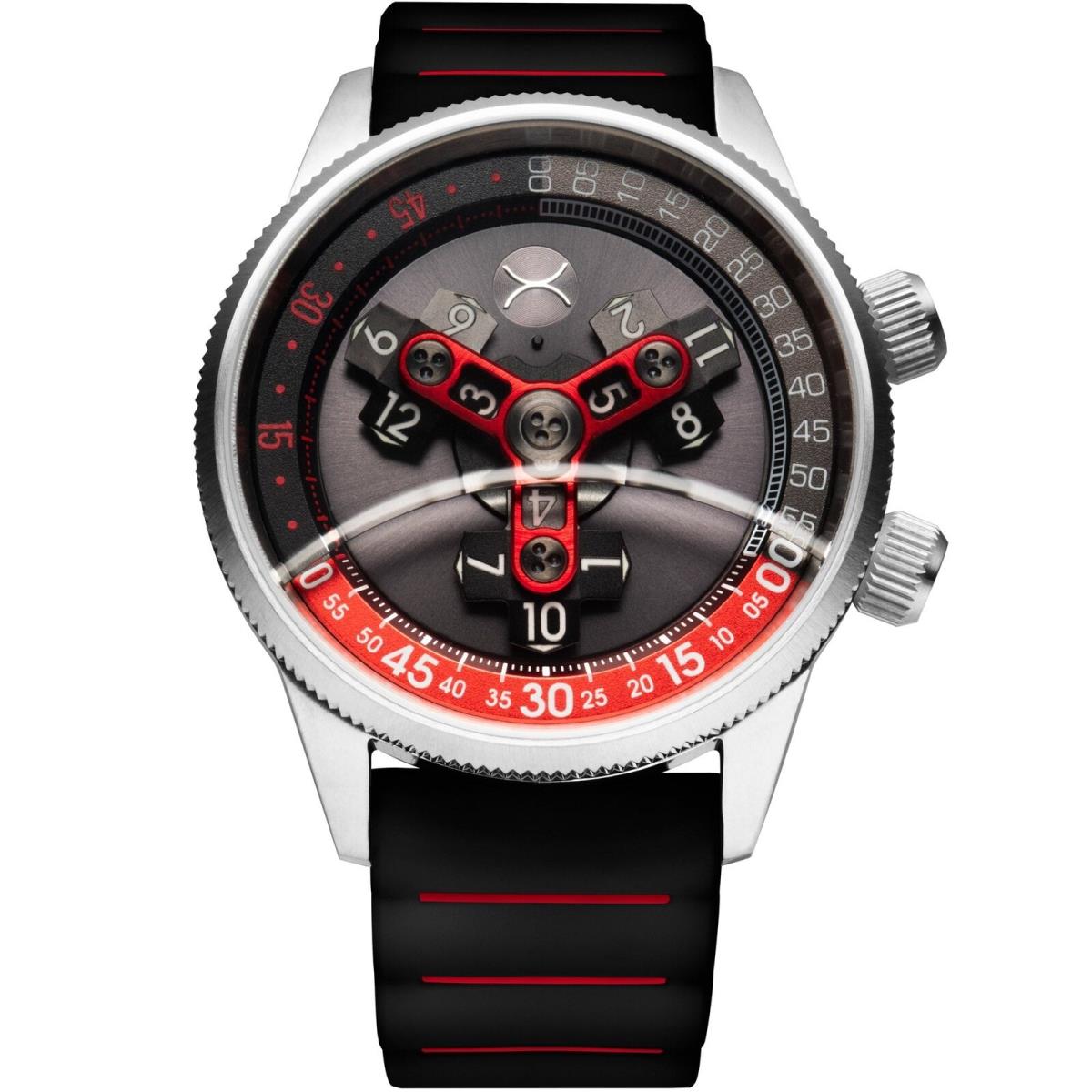 Xeric Vendetta II Automatic Wandering Hour Black Gray Red Watch