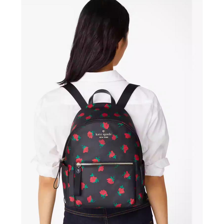 Kate Spade Chelsea Medium Nylon Backpack - Rose Toss KE435 Black / Red