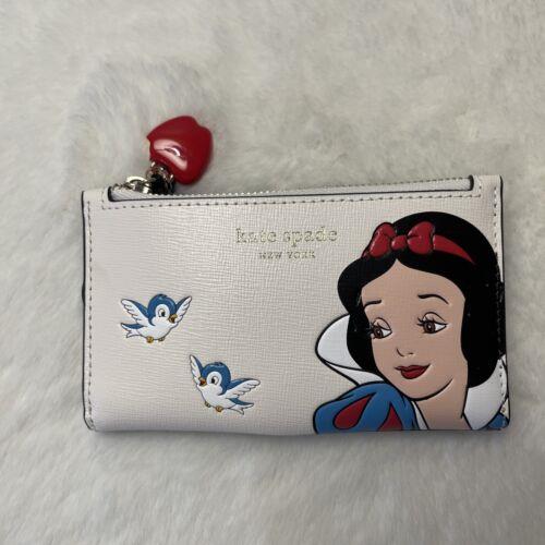 New Kate Spade x Disney White Snow Small Slim Bifold Wallet Parchment