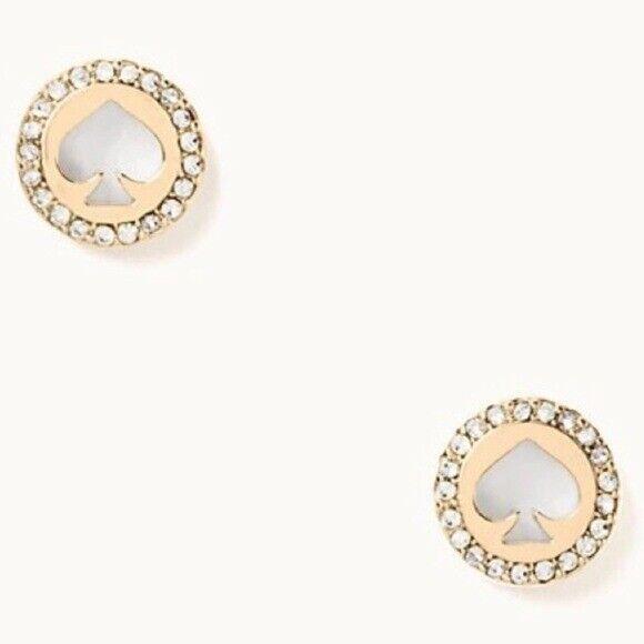 Kate Spade Earrings Round Stud Gold Clear Spot The Spade New Dust Bag