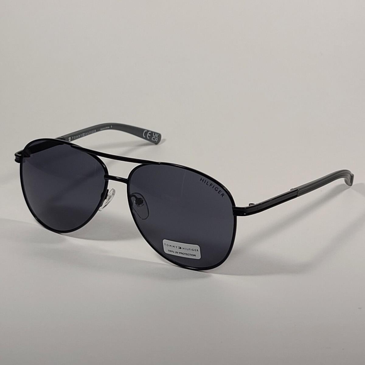 Tommy Hilfiger Bae MM OM195 Aviator Sunglasses Shiny Black Metal Gray Lens