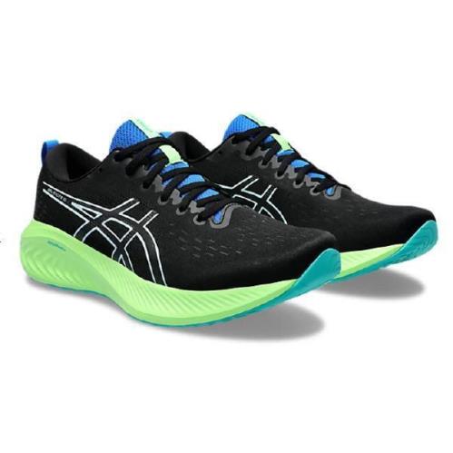 Asics Men`s Lightweight Cushioned Breathable Running Sneakers Med X Wide Black Green Blue