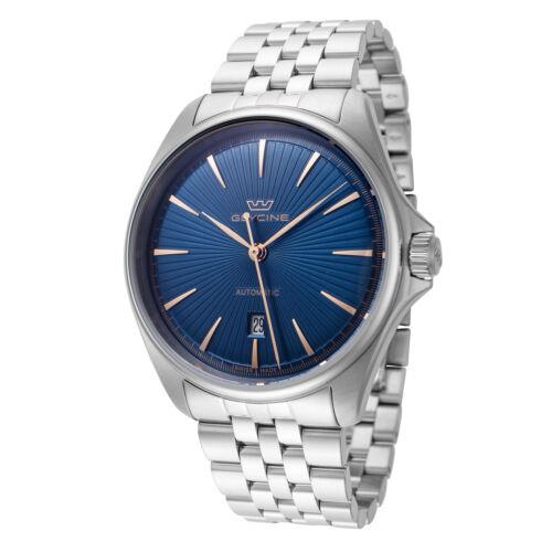 Glycine Men`s GL0455 Combat 43mm Automatic Watch - Dial: Blue, Band: Silver Tone, Other Dial: Blue