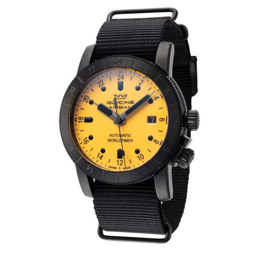 Glycine Men`s Airman Contemporary 42mm Automatic Watch GL0463 - Dial: Orange, Band: Black, Other Dial: Orange