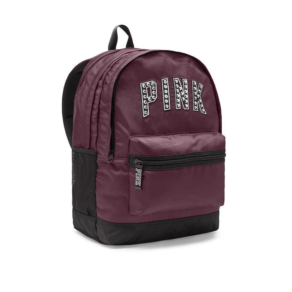 Victoria`s Secret Pink Bling Campus Backpack Black Orchid Burgundy Logo Zip