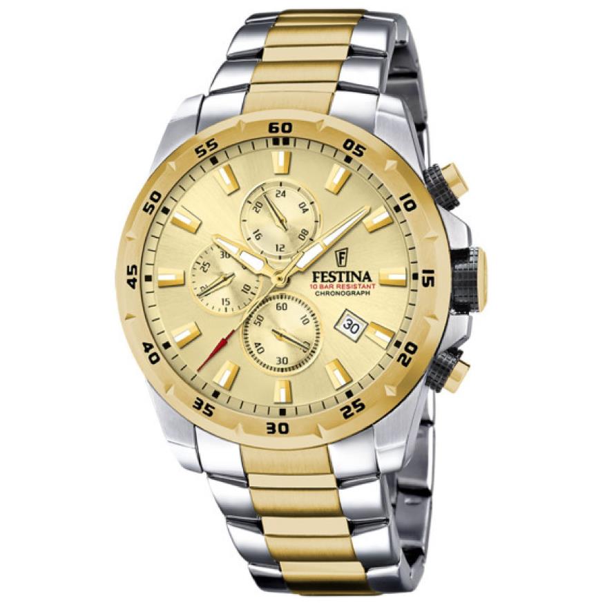 Festina Chrono Sport Two-tone Stainless Steel Men s Watch F20562-1 - Dial: Gold, Band: Gold