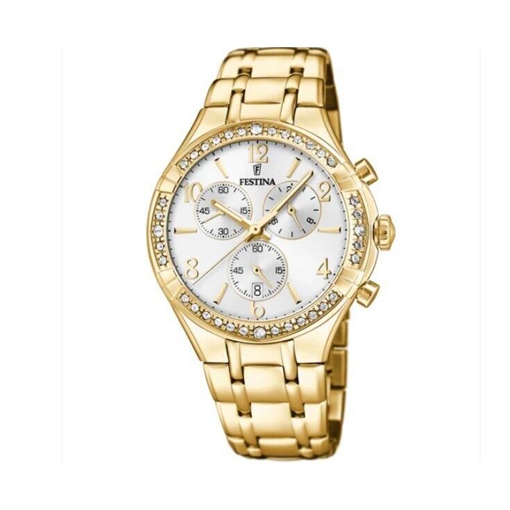 Festina White Dial Gold Tone Stainless Steel Strap Chronograph Watch - F20395-1