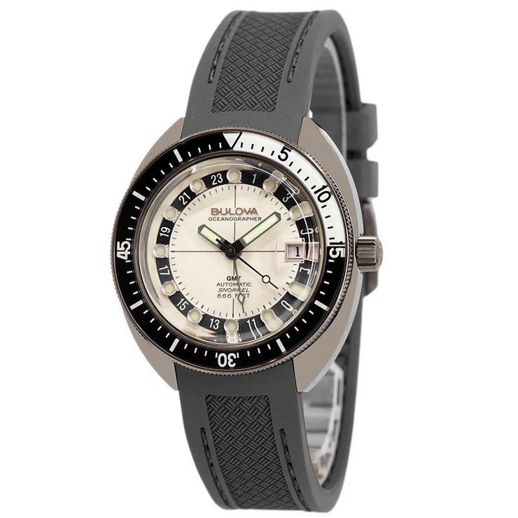 Bulova Oceanographer Automatic Gmt Gray White Dial 98B407 Sapphire Men`s Watch