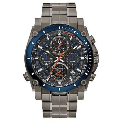 Bulova Men`s Precisionist Gray Ion-plated Stainless Steel 8-Hand Chronograph - Grey Ion Plated/Blue and Orange Accents