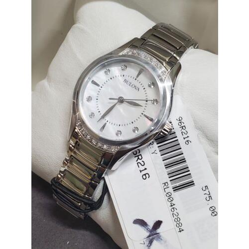 Bulova Women`s Stainless Steel Mother of Pearl Diamond Accent 96R216