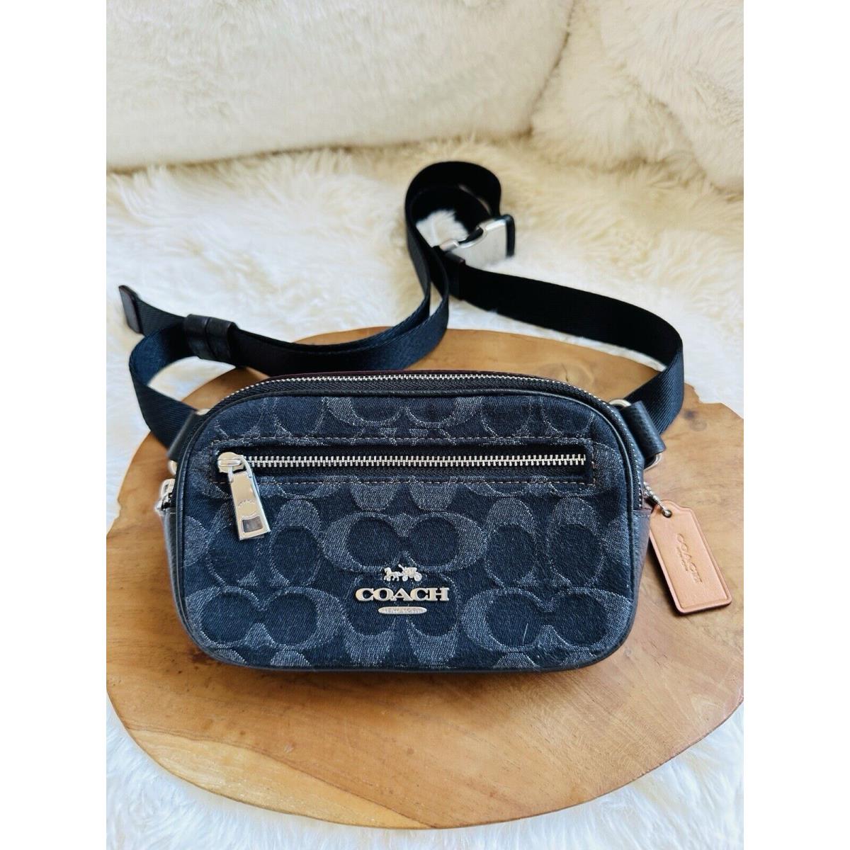 Coach CQ186 Signature Denim Mini Belt Shoulder Bag Sling Fanny Pack Black