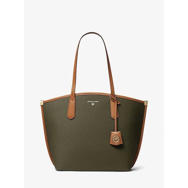 Michael Kors Women`s Jane Large Cotton Canvas Tote Bag-olive