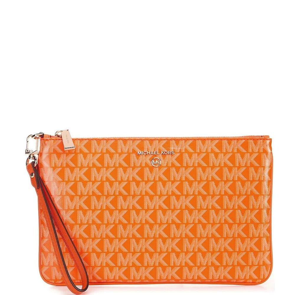 Michael Kors Logo Jet Set Charm Apricot Large Top Zip Wristlet