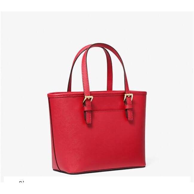 Michael Kors Jet Set Bright Red Saffiano Leather XS Carryall Top Zip Tote Bag