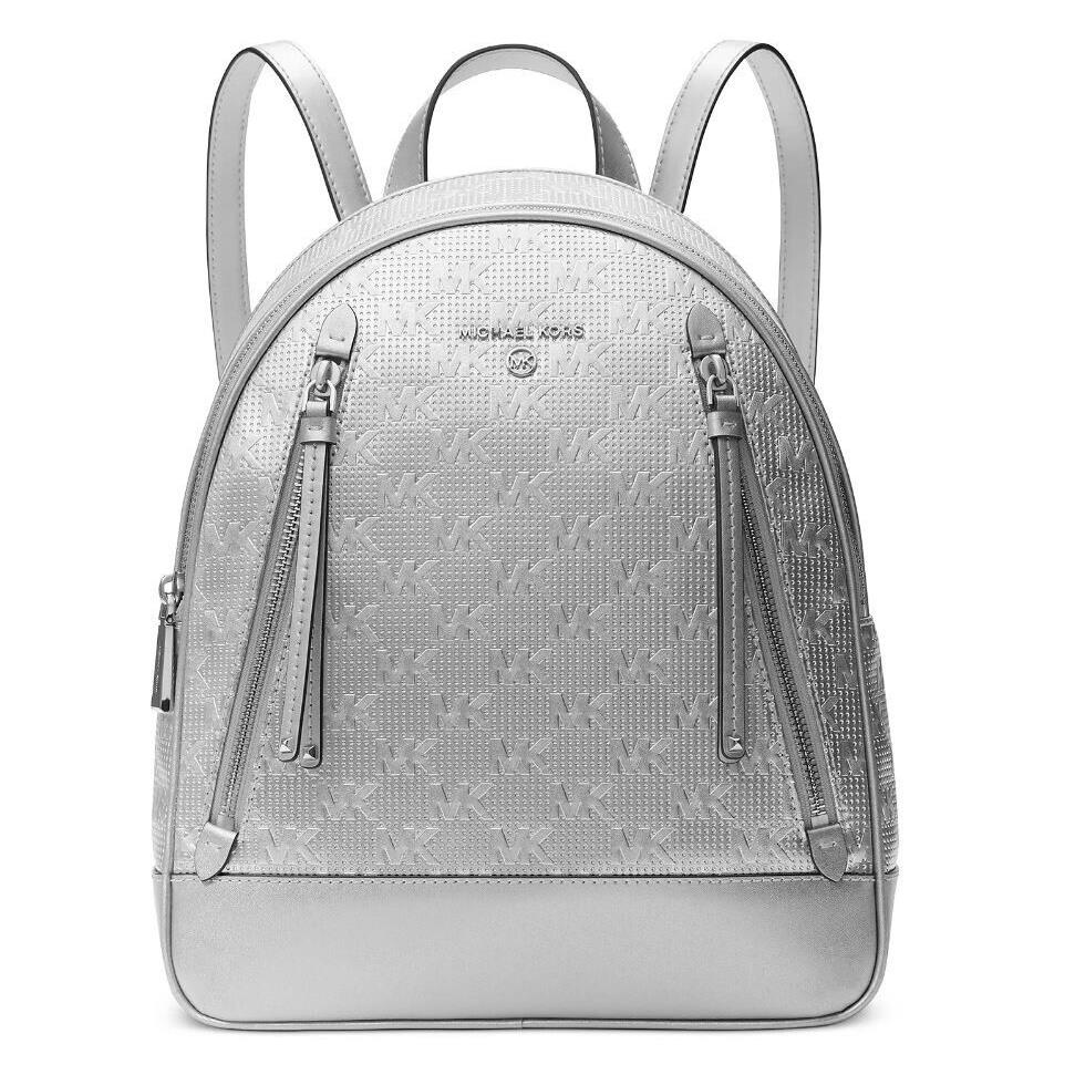 Michael Kors Brooklyn Faux-leather Metallic Women`s Small Backpack - Silver